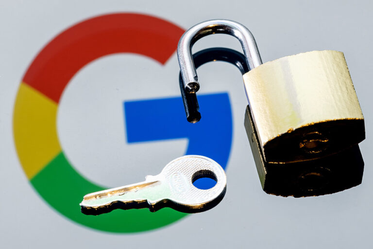 Google logo with lock and key