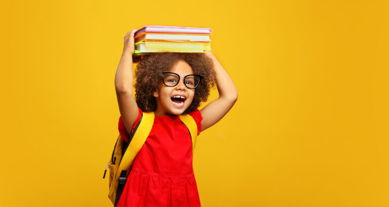 Funny,Smiling,Black,Child,School,Girl,With,Glasses,Hold,Books